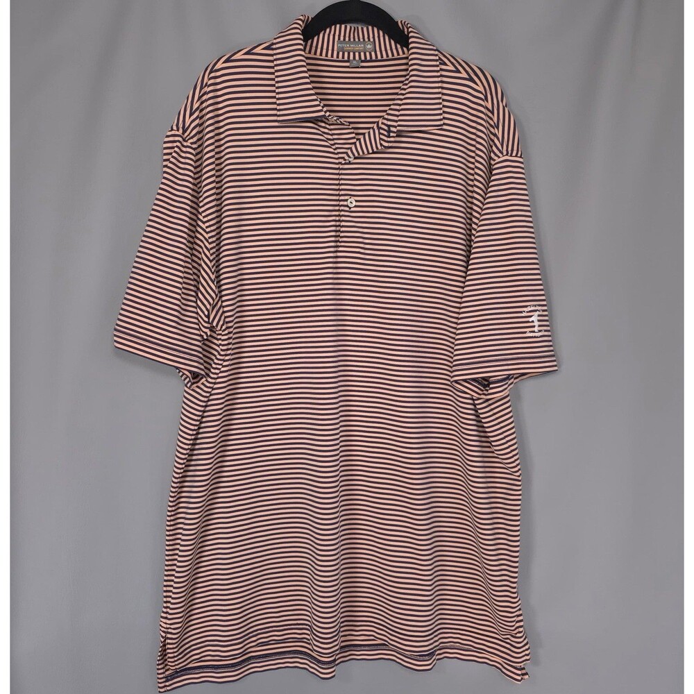 PETER MILLAR Summer Comfort Men’s XL Striped Polo Shirt HAZELTINE NATIONAL‎ Logo